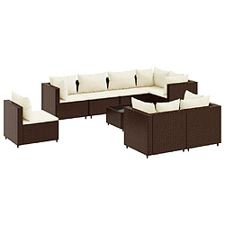 vidaXL Salon de jardin avec coussins 9 pcs marron résine tressée