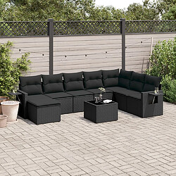 Maison Chic Ensemble Tables et chaises d'extérieur 9 pcs avec coussins,Salon de jardin noir résine tressée -GKD154055