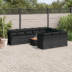 vidaXL Salon de jardin 11 pcs avec coussins noir résine tressée