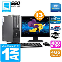 PC Fujitsu Esprimo E500 E85+ SFF I3-2100 4Go Disque 480Go SSD Wifi W7 Ecran 22" - Occasion