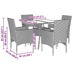 vidaXL Ensemble à manger de jardin et coussins 5pcs marron rotin verre pas cher