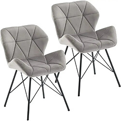 Decoshop26 Lot de 2 chaises de salle à manger en tissu velours gris couture triangle pieds en métal design Eiffel CDS09334