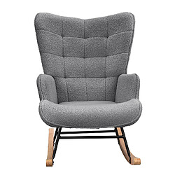 KILISKY Fauteuil à Bascule - Fauteuil à Oreilles Rembourré - Pieds en Métal et en Bois Massif - Velours Teddy - gris