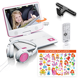 Lenco Lecteur DVD portable de 9 pouces avec casque, port USB et dispositif de suspension DVP-920PK Rose