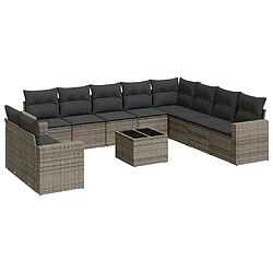 Maison Chic Salon de jardin 11 pcs avec coussins | Ensemble de Table et chaises | Mobilier d'Extérieur gris résine tressée -GKD17575