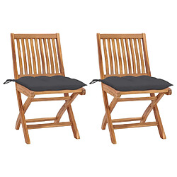 vidaXL Chaises de jardin lot de 2 et coussins anthracite Bois de teck