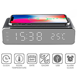 Universal Haut-parleur Bluetooth Réveil multifonction avec radio LED Subwoofer sans fil Clock de table de lecteur de musique avec chargeur sans fil | haut-parleurs portables (noir)