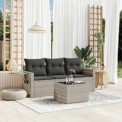 vidaXL Salon de jardin 4 pcs avec coussins gris clair résine tressée 