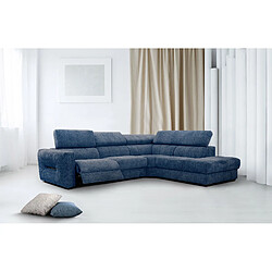 Courtois Laville Canapé d'angle droit Calvera 5 places avec un relax électrique tissu bleu foncé