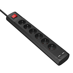 Monster Rallonge Multiprise Parafoudre Parasurtenseur 6 Prises AC avec 2 Ports USB-A Noir 