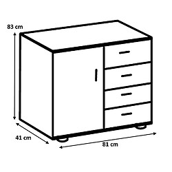 Pegane Commode meuble de rangement coloris imitation chêne chataigne/blanc - Longueur 81 x Hauteur 83 x Profondeur 41 cm