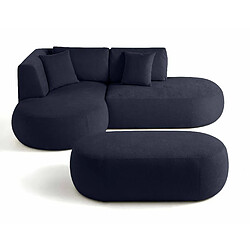 Lisa Design Santorini - canapé modulable d'angle gauche + pouf - 4 places - en tissu texturé Santorini - canapé modulable d'angle gauche + pouf - 4 places - en tissu texturé - Bleu marine