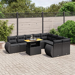 vidaXL Salon de jardin 10 pcs avec coussins noir résine tressée 