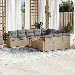 vidaXL Salon de jardin 11 pcs avec coussins beige résine tressée 