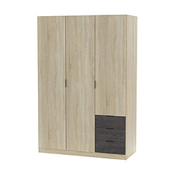 Avis Mes Armoire 3 portes 3 tiroirs 121x52x180 cm naturel et noir