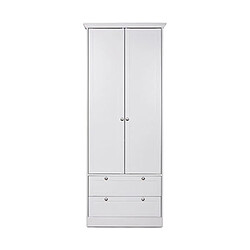 Mes Armoire 2 portes 2 tiroirs 80x51x200 cm blanc - LANDZY