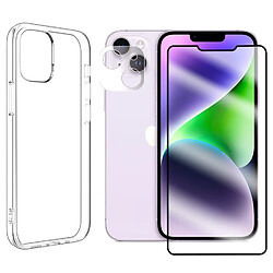 Protection intégrale Verre trempé pour iPhone 14 Plus + Verre Trempé Caméra Arrière + Coque souple silicone transparente -Visiodirect-