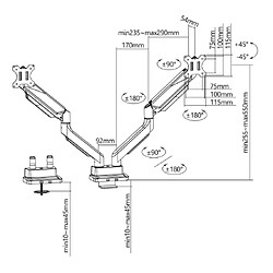 Acheter Support à 2 écrana Ergo Office avec ressort à gaz Support de table 17-35" pouces pivotant inclinable rotatif réglable en hauteur double bras VESA 75x75 100x100 jusqu'à 2x15kg