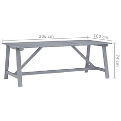 vidaXL Table à dîner de jardin Gris 206x100x74 cm Bois d'acacia massif pas cher