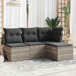 vidaXL Salon de jardin 4 pcs avec coussins gris clair résine tressée 