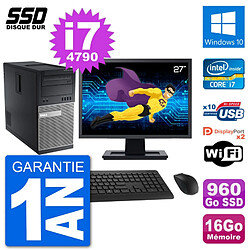 PC Tour Dell 9020 Ecran 27" Intel i7-4790 RAM 16Go SSD 960Go Windows 10 Wifi · Occasion 