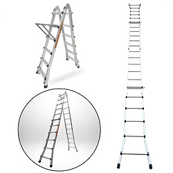 Secury-T Échelle articulée pliante et télescopique en aluminium 4x6 marches 6,04m + 1 tablette 