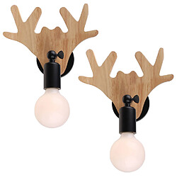 Stoex 2x Créative applique murale en bois fer bois de cerf , Lampe de mur E27 luminaire retro pour maison café loft cuisine salon (ampoules non 2x Créative applique murale en bois fer bois de cerf , Lampe de mur E27 luminaire retro pour maison café loft cuisine salon (ampoules non comprises)