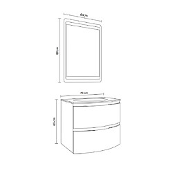 Kiamami Valentina ARMOIRE DE TOILETTE MURALE COURBE 70CM BLANC BRILLANT MIROIR LED 80X60 | LOS ANGELES pas cher