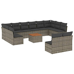 Maison Chic Salon de jardin avec coussins 13 pcs, Ensemble Tables et chaises de jardin, gris résine tressée -GKD444770