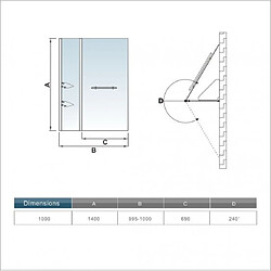 Pare baignoire rectangle 100x140cm pivotant à 240°avec 2 étages en verre securit pas cher