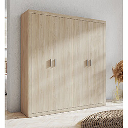 Pegane Armoire, placard garde-robe meuble de rangement coloris chêne cambria - Longueur 196 x Profondeur 50.2 x Hauteur 208 cm 