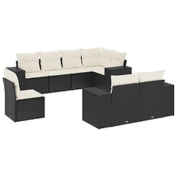 vidaXL Salon de jardin 8 pcs avec coussins noir résine tressée