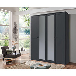 Pegane Armoire, placard avec corniche + 2 miroirs coloris Graphite - longueur 180 x hauteur 210 x profondeur 58 cm