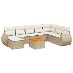 vidaXL Salon de jardin avec coussins 9 pcs beige résine tressée