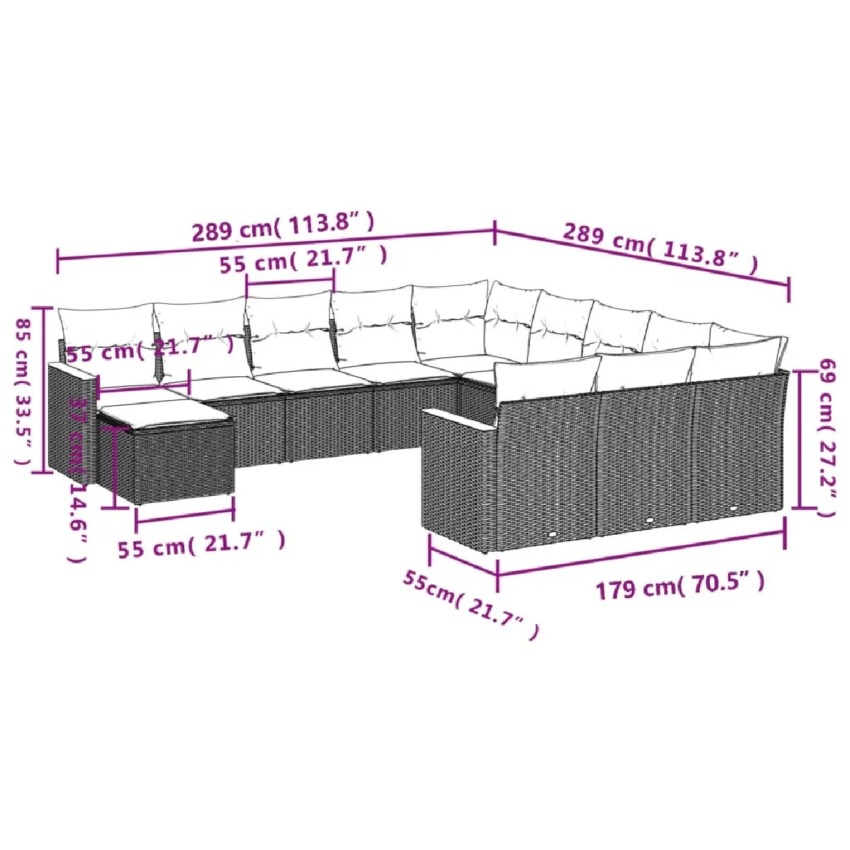 Avis Maison Chic Salon de jardin 12 pcs avec coussins, Ensemble Tables et chaises d'extérieur noir résine tressée -GKD128421