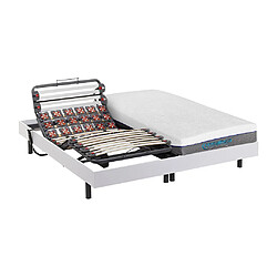 Vente-Unique Lit électrique de relaxation lattes et plots + matelas mémoire de forme - 2 x 90 x 200 cm - Blanc - DIONYSOS de DREAMEA