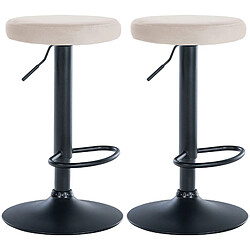 Decoshop26 Lot de 2 tabourets de bar avec assise en tissu velours crème et cadre métal noir TDB10706 