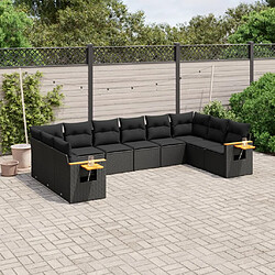 vidaXL Salon de jardin 10 pcs avec coussins noir résine tressée 