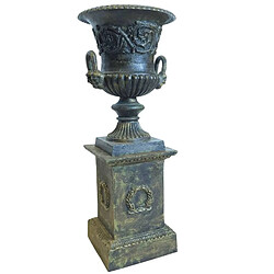 Avis L'Héritier Du Temps Vasque et Socle Géant Vase Jardinière Extérieur de Chateau en Fonte Patinée Verte 56x56x140cm