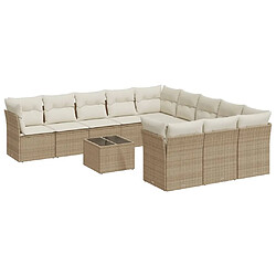 vidaXL Salon de jardin avec coussins 12 pcs beige résine tressée