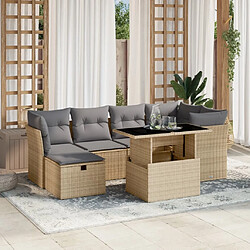 vidaXL Salon de jardin avec coussins 7 pcs beige résine tressée 