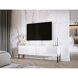 3XELIVING Meuble TV en couleur Blanc mat / Blanc brillant avec pieds droits en noir, D: l : 140 cm, H : 52 cm, P : 32 cm