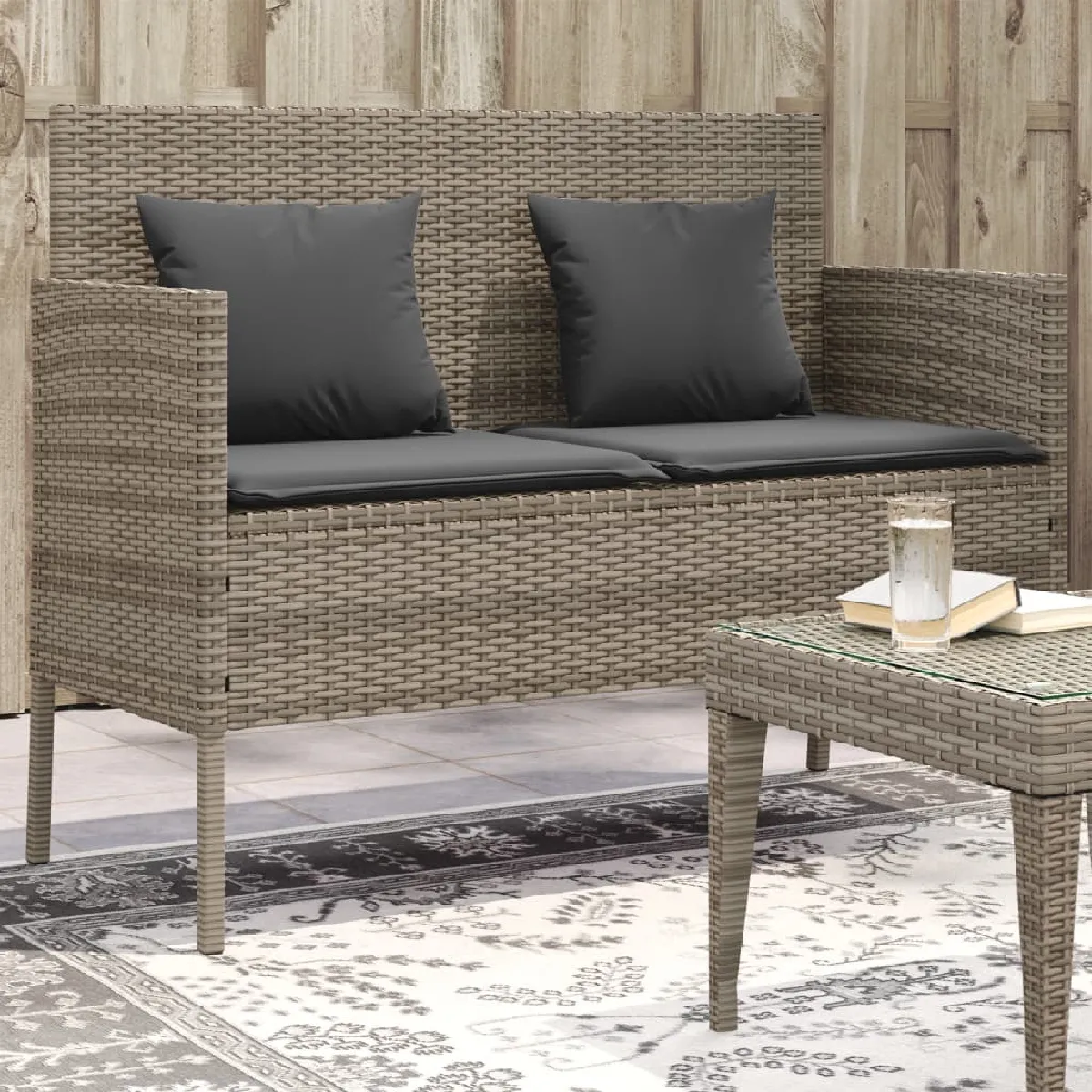 Maison Chic Banc de jardin avec coussins | Banquette de jardin | Chaise Relax gris résine tressée -MN87544