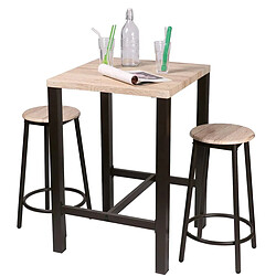 Acheter Ensemble de table de bar carrée 60 x 60 x 86 cm + 2 tabourets en bois struture en métal noir repose-pieds D30x62 cm+Urban Living