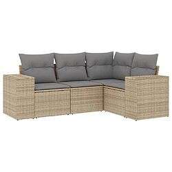 vidaXL Salon de jardin avec coussins 4 pcs beige résine tressée