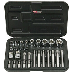 KS Tools 911.4301-2 Coffret de douilles et d'embouts 14 Torx percé 30 mm et 75 mm 30 pièces