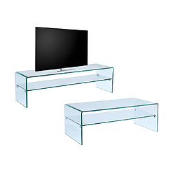 Vente-Unique Ensemble Table basse + Meuble TV - Verre trempé - Séjour design STILEOS 