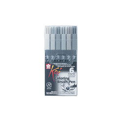 SAKURA Stylo pinceau Koi Coloring Brush, étui de 6, gris () 