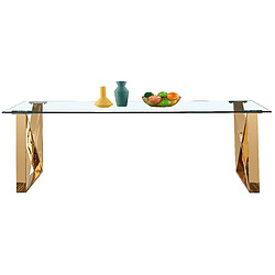 Vivenla Table de salle à manger design plateau en miroir avec piètement en acier inoxydable poli L. 200 x P. 100 x H. 75 cm collection COSTA