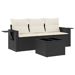 vidaXL Salon de jardin 4 pcs avec coussins noir résine tressée